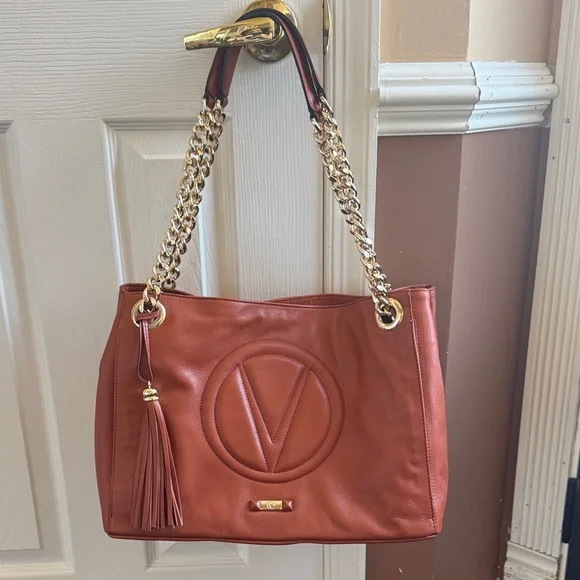 Valentino leather Carmel color Tote Bag with Gold Chain with dust bag - Picture 1 of 8